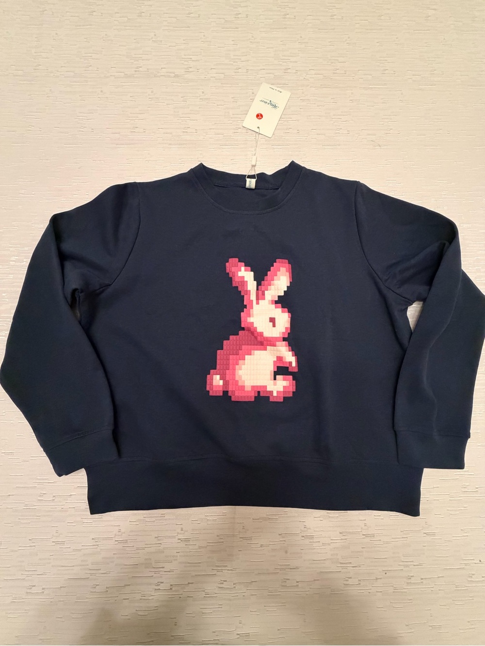NWT Pixel Bunny Crewneck Sweatshirt - Navy with Pink Accent size L